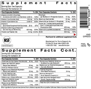 Image of supplement facts from bottle of Thorne vitamins.