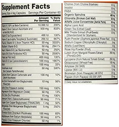 Image of supplement facts of Now Foods multivitamin.