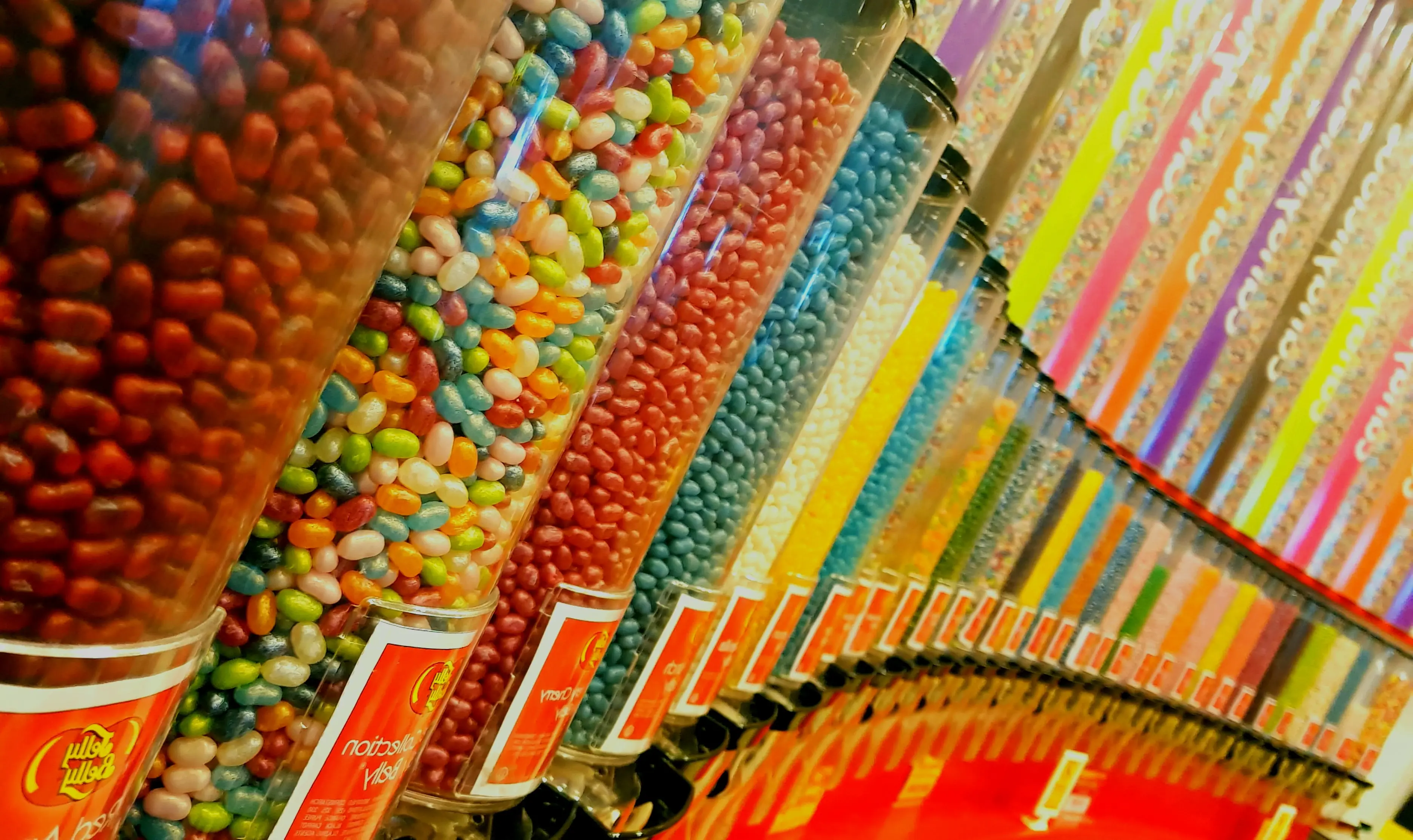 Wall of Candy Dispensers Filled with Candy