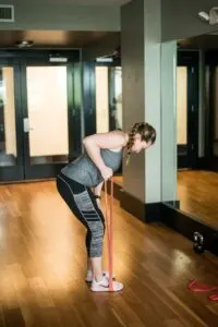 Woman Doing Bent Over Row with Resistance Band