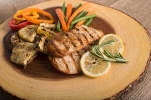 Healthy Plate of Food with Salmon and Vegetables