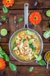 Cooked Shrimp in Stainless Steel Skillet