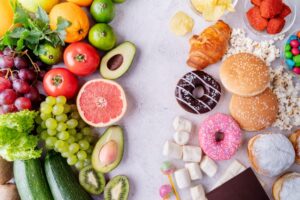 Mix of Healthy Foods and Unhealthy Foods