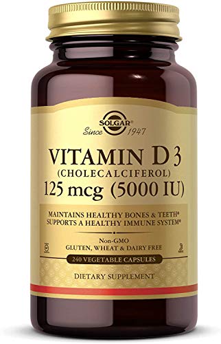 Solgar Vitamin D3 (Cholecalciferol) 125 mcg (5,000 IU) Vegetable Capsules - 240 Count 